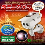 【ダミーカメラ 屋外、防犯カメラ、監視カメラ】 人感検知ソーラーバッテリー付 オンサプライ （OS-173F） アイボリー LEDライトが自動で発光 人感センサー 防雨タイプ