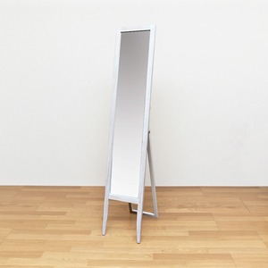 アンティーク調スタンドミラー 木製 高さ148cm 飛散防止フィルム加工 ホワイト(白)