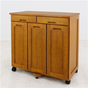 ダストBOX(ゴミ箱/ダストボックス) 【3分別/16L×3個】 木製(天然木) 幅69cm ペール容器/キャスター付き ブラウン