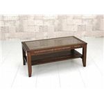 強化ガラスセンターテーブル/バンブーローテーブル 【90cm×45cm】 木製(天然木)/竹