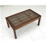 強化ガラスセンターテーブル/バンブーローテーブル 【75cm×45cm】 木製(天然木)/竹