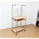 棚付きPCデスク(パソコンデスク) スチールパイプ脚 幅60cm スライドテーブル/キャスター付き ナチュラル