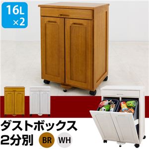 ダストBOX(ゴミ箱/ダストボックス) 【2分別/16L×2個】 木製(天然木) 幅47cm ペール容器/キャスター付き ホワイト(白)