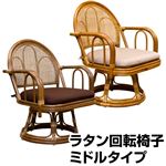 360度回転ラタン座椅子 【1脚】 【ミドルタイプ】 木製(天然木) クッション/肘付きハニー 【完成品】