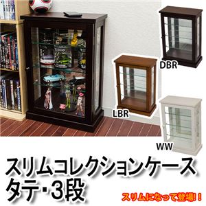 スリムコレクションケース 【タテ/3段】 木製(天然木)/ガラス 幅40cm×奥行21.5cm ホワイト(白)
