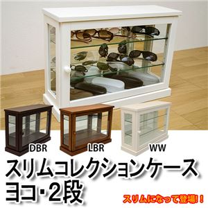 スリムコレクションケース 【ヨコ/2段】 木製(天然木)/ガラス 幅60cm×奥行21.5cm ライトブラウン