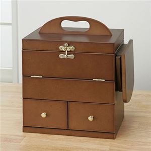 ハンディ三面鏡(ドレッサー/収納付き鏡台) 伸縮式テーブル/取っ手付き ブラウン 【完成品】