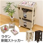 ラタン新聞ストッカー スチール/木製 幅42.5cm キャスター付き スタッキング可 ブラウン