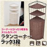 ラタンコーナーラック 【3段】 木製/スチール 幅21.5cm アンティーク調 ブラウン 【完成品】