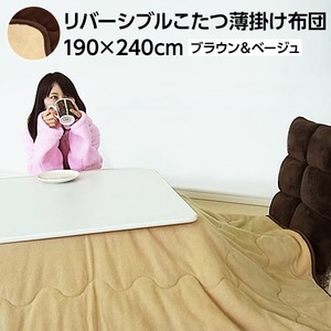リバーシブルこたつ薄掛け布団 【長方形/幅190cm×奥行240cm】 マイクロファイバー/フリース生地 ブラウン＆ベージュ