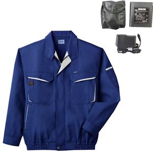 空調服 綿・ポリ混紡長袖作業着 K-500N 【カラー：ブルー サイズ L】 リチウムバッテリーセット