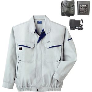 空調服 綿・ポリ混紡長袖作業着 K-500N 【カラー：シルバー サイズ L】 リチウムバッテリーセット
