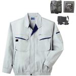 空調服 綿・ポリ混紡長袖作業着 K-500N 【カラー：シルバー サイズ L】 リチウムバッテリーセット