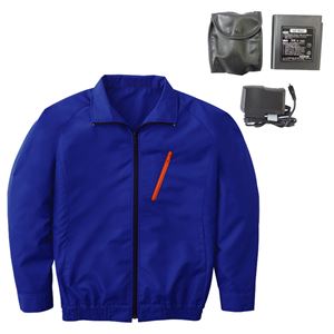 空調服 ポリエステル製長袖ブルゾン P-500BN 【カラー：ブルー サイズ M】 リチウムバッテリーセット