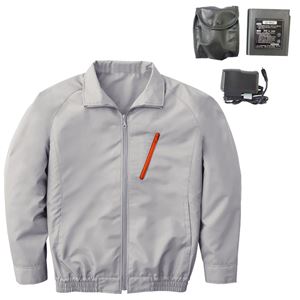 空調服 ポリエステル製長袖ブルゾン P-500BN 【カラー：シルバー サイズ LL】 リチウムバッテリーセット