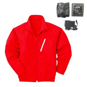 空調服 ポリエステル製長袖ブルゾン P-500BN 【カラー：レッド（赤） サイズ M】 リチウムバッテリーセット