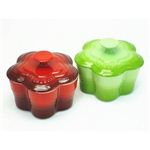 ル・クルーゼ （Le Creuset） ラムカンフルール Ｓ（フタ付き） ペアセット チェリーレッド（赤）＆フルーツグリーン