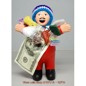 【エケコ人形19cm】 L サイズのエケコ人形・色はレッド（赤） 当店モデル（ペルー直輸入）