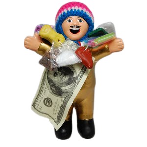 【エケコ人形19cm】 L サイズのエケコ人形・色はゴールド（金色） （ペルー直輸入）