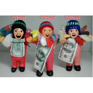 【エケコ人形15cm　トリオ】【TYPE:１、２、３】ピンク色（桃色） ３体のお得なセット　女性に人気！（ペルー直輸入）