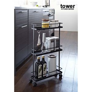 山崎実業 スリムキッチンワゴン タワー（tower） ブラック