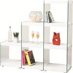 ボックスラック/ステアラック 3段 強化ガラス 幅123cm×高さ121cm HAB-702WH ホワイト (白)