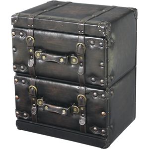 アンティーク調チェスト/タンス 【Traver Furniture】 2段 木製(杉)/合成皮革 IW-872