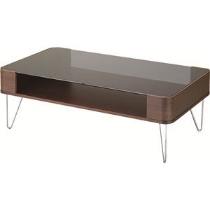 コーヒーテーブル 長方形 スチール/強化ガラス製 棚収納付き PT-582BR ブラウン