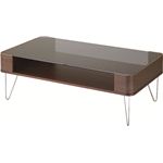 コーヒーテーブル 長方形 スチール/強化ガラス製 棚収納付き PT-582BR ブラウン