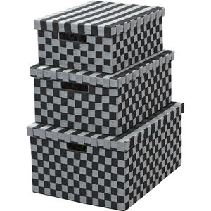 蓋付きバスケット(リボンバスケット)3個セット 取っ手付き SSB-814BK ブラック(黒)