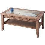 センターテーブル 長方形 木製(パイン/オイル仕上げ) 強化ガラス天板 CFS-842
