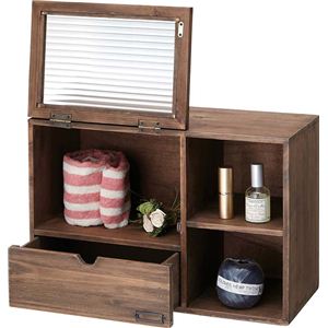 カントリー調ミニラック (ソーレ ガラスワイドラック) 木製/波板ガラス 引き出し収納付き LFS-498BR ブラウン