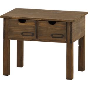引出し収納付きミニテーブル 木製(杉) AKB-242BR ブラウン 【完成品】