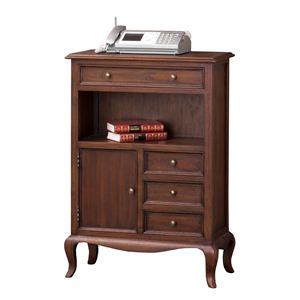 アンティーク調FAX台/電話台 木製 幅61cm 扉/引き出し収納付き 猫足 【完成品】