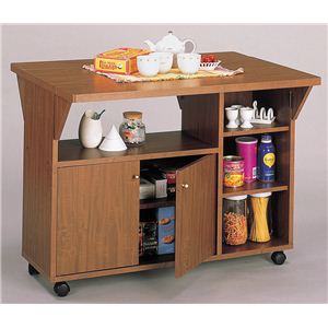 New両バタワゴン/伸長式テーブル 【ナチュラル家具工房】 キャスター付き 幅90cm ブラウン 【組立】