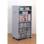 CD・ビデオ収納棚 【ワイドタイプ】 ガラス扉付き 幅53cm シルバー(銀) 【組立】