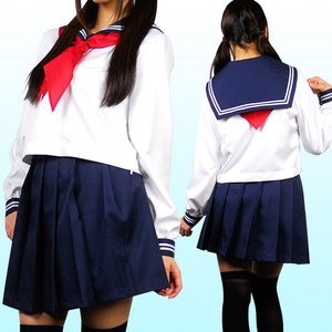 ★清純派☆女子高生セーラー服・長袖【コスプレ/制服】 ブルーMサイズ