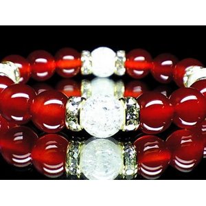 女性サイズ！天然石ＡＡＡカーネリアン×クラック水晶*美品10ミリ数珠 巾着袋付