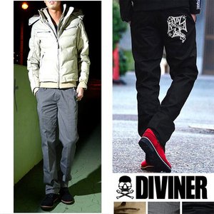 【DIVINER】スタースタッズクロス刺繍ツイルチノパンツ/グレーXLサイズ