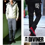 【DIVINER】スタースタッズクロス刺繍ツイルチノパンツ/グレーXLサイズ