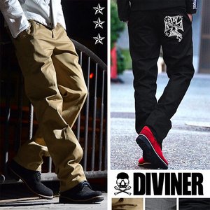 【DIVINER】スタースタッズクロス刺繍ツイルチノパンツ/ベージュLサイズ