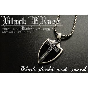 黒ワイルド◆ブラックストーン シールド＆ソアード メンズネックレス