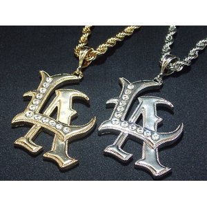 メンズネックレス・HipHop・B系ストーン入りシャープLA/ゴールド×クリア
