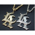メンズネックレス・HipHop・B系ストーン入りシャープLA/ゴールド×クリア