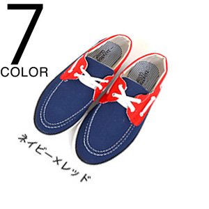 キャンバスデッキシューズ/ネイビー＆レッド26.5サイズ