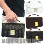 編み込みメッシュセカンドバッグ/ショルダーベルト付属/ホワイト