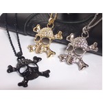 ビッグスカルネックレス 70cmチェーン ブラック×シャインブラックストーン