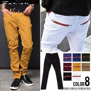 8カラーバックジップストレッチスキニーチノパンツ/マスタードMサイズ