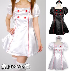 《大きいサイズ》赤ボタン★シンプルなサテンナースコスチューム /ホワイト5L