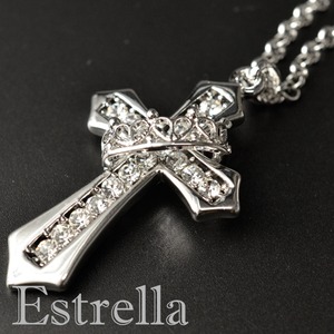 クロス×クラウンネックレス/シルバー×クリア
